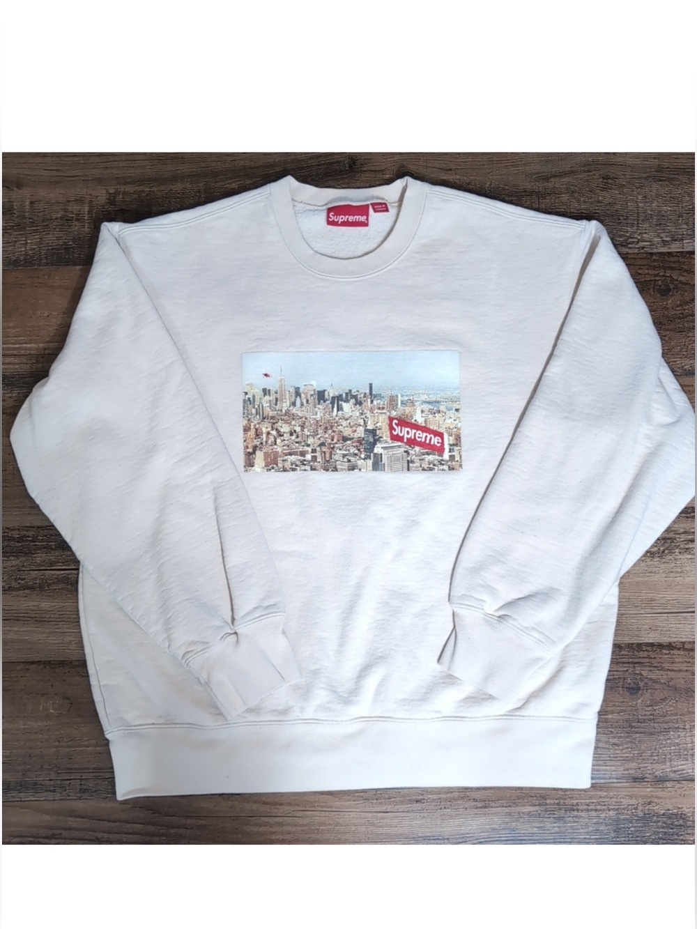 Supreme Aerial Crewneck Sweater Size Large in 'Natural' Cream